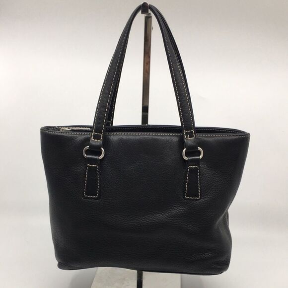 Vintage Fossil Black Leather Compact Satchel Bag with contrast cream stitching - Picture 1 of 16